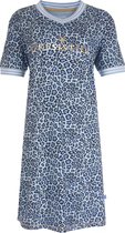 Irresistible Dames Nachthemd - Slaapkleed - Panter print - 100% Katoen - Blauw - Maat L