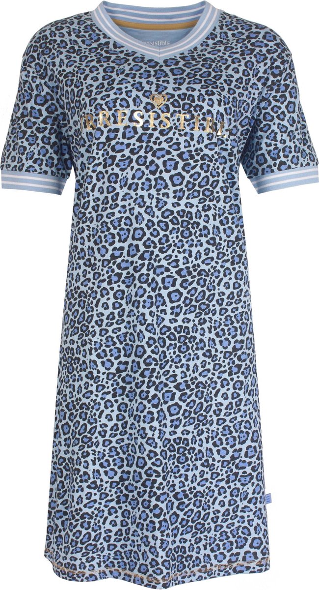 Irresistible Dames Nachthemd - Panter print - Katoen - Blauw