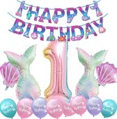 Snoes - Cijfer Folie Ballon - 1 Jaar Ballon - Zeemeermin Mermaid Mega pakket inclusief Slinger - Verjaardag - Meisje - Birthday Girl - Happy Birthday