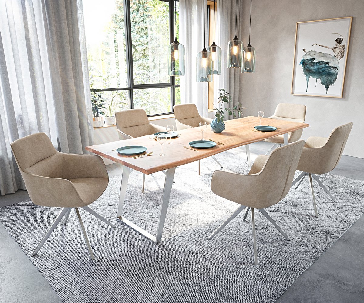 Eettafel Edge acacia natuur 260x100 edelstaal schuin Live-Edge