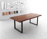 Eettafel Edge acacia bruin 200x100 XL zwart metaal Live-Edge