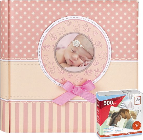 Fotoboek/fotoalbum Matilda baby meisje met 30 paginas roze 31 x 31 x 3,5 cm inclusief fotoplakkers/stickers