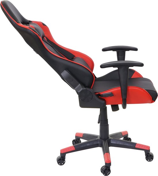 Bureaustoel MCW-D25, bureaustoel gamestoel directiestoel bureaustoel, 150kg belastbaar kunstleer ~ zwart/rood