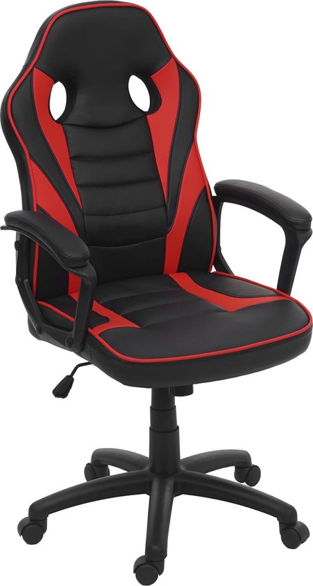 Bureaustoel MCW-F59, bureaustoel bureaustoel racestoel gamestoel, kunstleer ~ zwart/rood