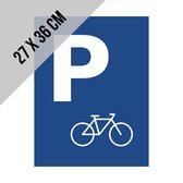 Pictogram/ bord | Parking voor fietsen | 27 x 36 cm | Parkeerplaats tweewielers | Bedrijfsparking | Parkeren | Fietsenstalling | Bakfietsen | Bakfiets | Velo | Blauw | 1 stuk