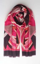 Onesto scarf- Lange sjaal- Katoen- Herfst winter- Cosy chic- Grafische print- Fuchsia roze rood