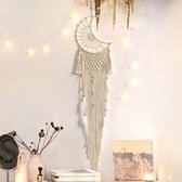 Macrame dromenvanger grote muur hangende maan dromenvanger handgemaakte geweven boho dromenvanger voor slaapkamer woonkamer, 110cm (beige)