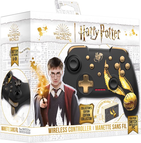 Harry Potter - Draadloze Controller - Geschikt voor Switch & Switch OLED - Gouden Snitch Model - Zwart - 1m Kabel - Freaks and Geeks