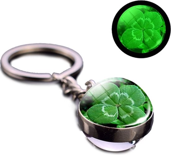 Sleutelhanger Klavertje Vier I Sleutelhouder I Sleutelhanger Geluk I Luckey Keychain I Glas I Zilver
