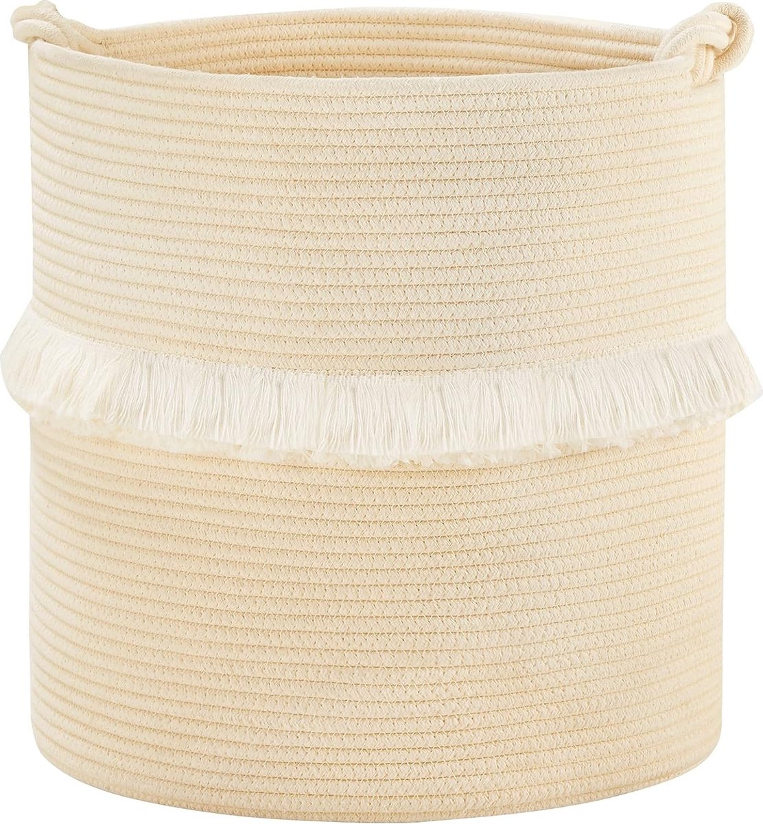 Goedkoopste Wasmand van katoenen touw, opbergmand, boho siermand gevlochten, wasmand met handvatten, speelgoedopberger voor kinderkamer 40x43cm beige