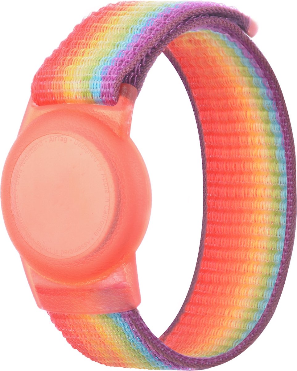 By Qubix - AirTag nylon loop bandje - S/M - Regenboog - Geschikt voor kinderen