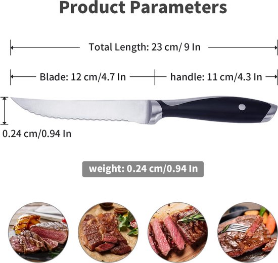 Set de4 couteaux à steak 12cm inox