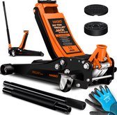 MASKO® krik hydraulische vlakke hefhoogte garagekrik + 2x rubber pads + handschoenen autokrik rangeerkrik hydraulische 360° rollen auto krik onder standaard - 3 Ton - Oranje