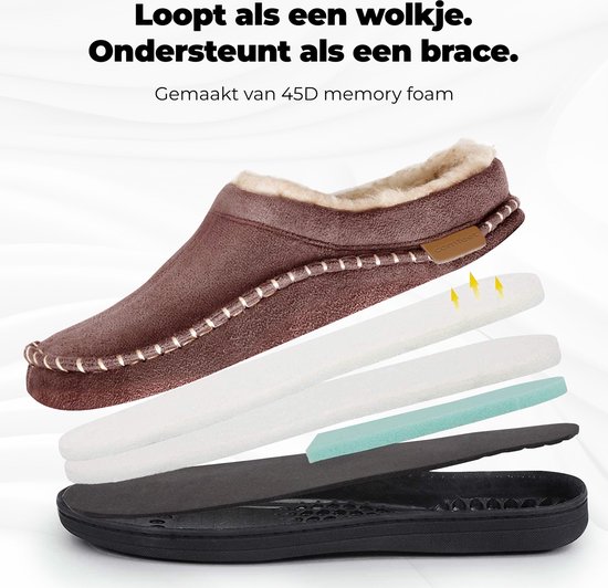 Pantoufles femmes Homme - Pantoufles - Mocassins - Tan - Antidérapants - Taille 46/47 - Comfeet