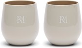 Riviera Maison Outdoor Waterglazen set met RM logo - RM Monogram Outdoor Water Glass - 385 ML - MS - Beige - 2 stuks