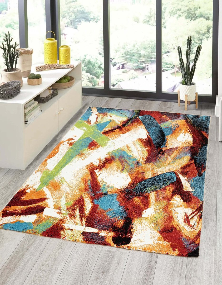 flycarpets Vistoso Abstract Vloerkleed - Kleurrijk - 160x230 cm - Laagpolig Tapijt Woonkamer Multi