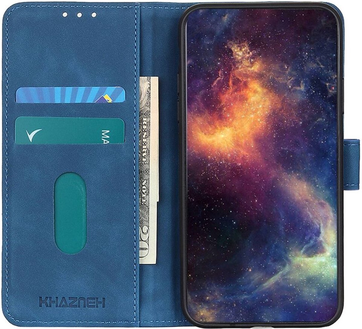 KHAZNEH Motorola Moto G72 Hoesje Retro Wallet Book Case Blauw