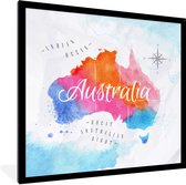 Fotolijst incl. Poster - Olieverf - Wereldkaart - Australië - 40x40 cm - Posterlijst