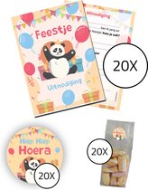 Invitation fête enfant Complete - Set discount 60 pièces : 20 cartons d'invitation + 20 pochettes + 20 stickers - anniversaire - Panda