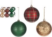Krist+ gedecoreerde kerstballen - 18x -rood/groen/goud -kunststof -8 cm