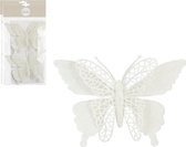House of Seasons Décoration de sapin de Noël papillons sur clip - 4x pcs - blanc - 16 cm