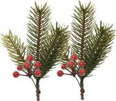 Decoris Kersttakken/dennentakken - 2x - groen met bessen - 21.5 cm