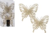 Decoris kerstboom decoratie vlinders op clip - 6x - champagne - 13 cm