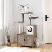 IN.HOMEXL All-In-One kattenmeubel Luckykat - Krabpaal met kattenbak - Hangmat Mand Katten Huis - kattentoiletmeubel - Bruin - 60x150x48cm