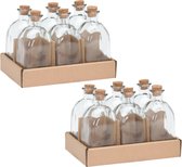 Glazen flesjes met kurk dop - 12x stuks - transparant - glas - 250 ml