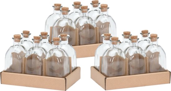 Glazen flesjes met kurk dop - 18x stuks - transparant - glas - 250 ml