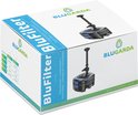 Verpakking van de BluGarda BluFilter vijverpomp set met afbeeldingen van de pomp.