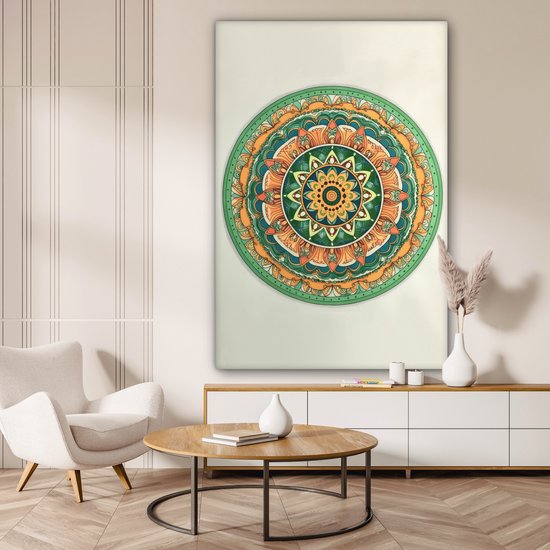 Tableau sur toile 120x180 cm - Décoration murale Hippie - Mandala - Vert - Boho - Fleurs - Décoration murale salon - Décoration chambre - Accessoires chambre - Peintures
