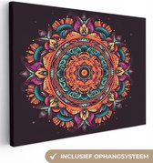 Tableau sur toile Mandala - Fleurs - Hippie - Boho - Oranje - 160x120 cm - Décoration murale XXL