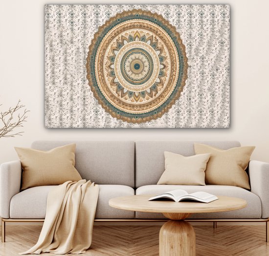 Canvas schilderij 120x80 cm - Wanddecoratie Bloemen - Mandala - Vintage - Bruin - Hippie - Muurdecoratie woonkamer - Slaapkamer decoratie - Kamer accessoires - Schilderijen op canvas