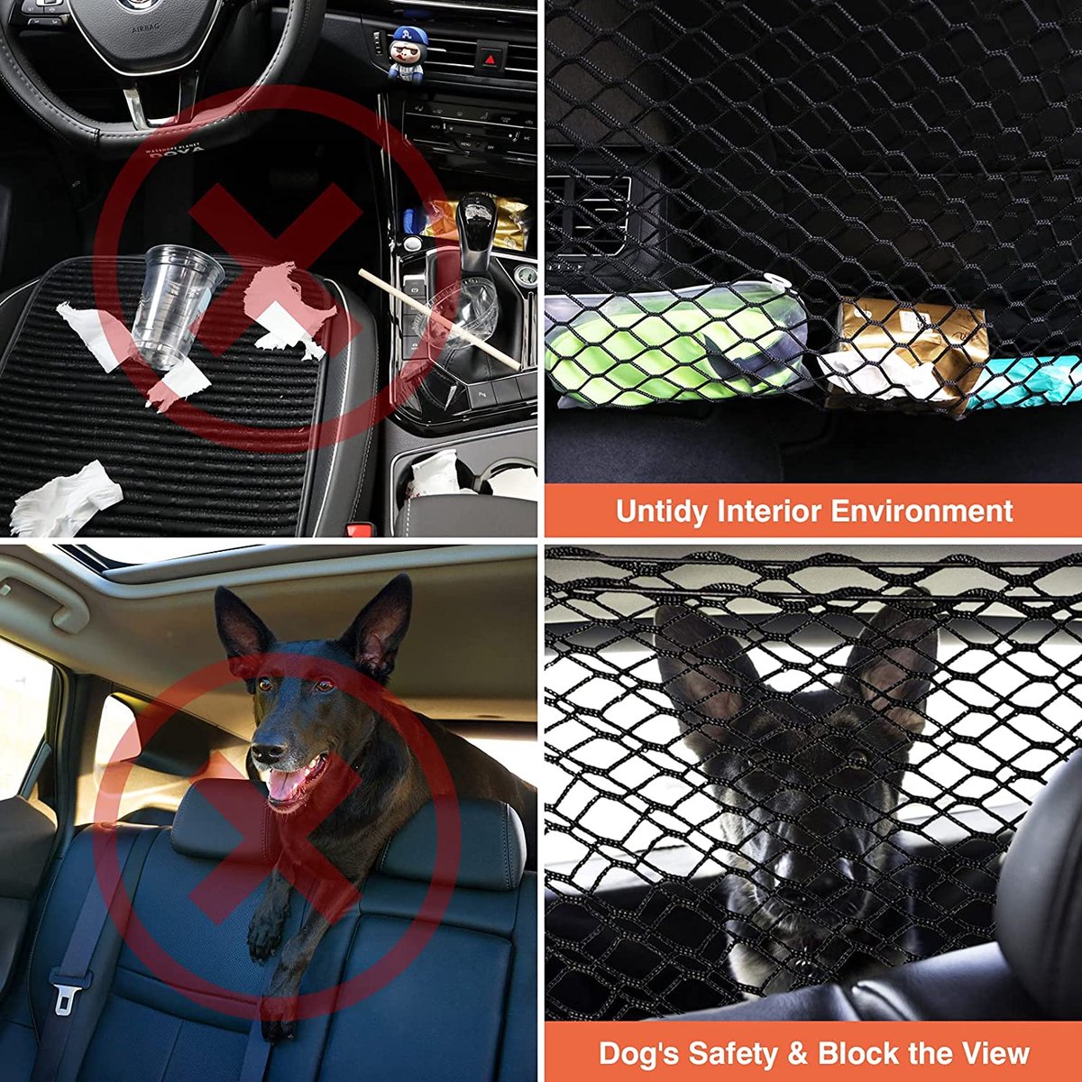 DELITLS Barrière de voiture réglable pour chien - Isolation de voiture -  Filet de coffre pour protection des animaux de compagnie - Universel pour