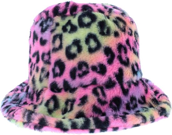 Zac's Alter Ego - Rainbow Leopard Faux Fur Bucket hat / Vissershoed - Multicolours