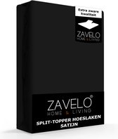 Zavelo Splittopper Hoeslaken Satijn Zwart - Lits-jumeaux (180x220 cm) - 100% Katoensatijn - Soepel & Zacht - Perfecte Pasvorm