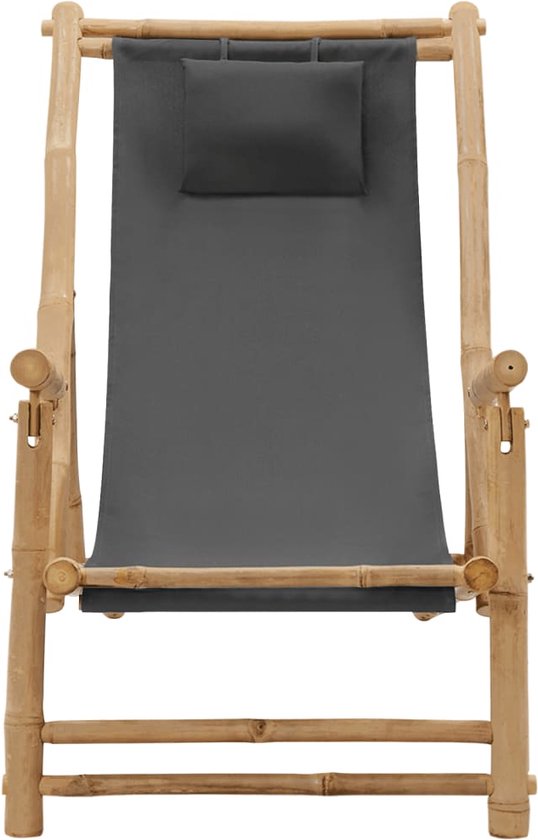 Chaise De Terrasse Pliante Bambou Et Toile Bleu Marine - Confortable Et Réglable