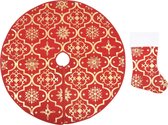Jupe de sapin de Noël luxe avec chaussette 122 cm tissu rouge