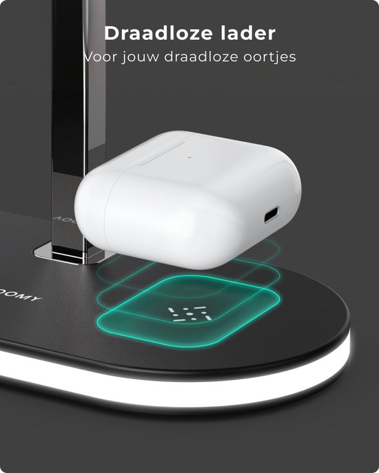 Voomy 3-in-1 Draadloze Oplaadstation - Geschikt voor Magsafe iPhone 12, 13, 14, 15, Apple Watch, Airpods - 15W Snellader - Qi Wireless Charger - Oplader met Dimbaar Nachtlampje - Voomy