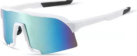 Fietsbril - Sportbril - Racefiets - Mountainbike - MTB - Zonnebril - UV bescherming - Wit - Goud Blauw Spiegel - 
