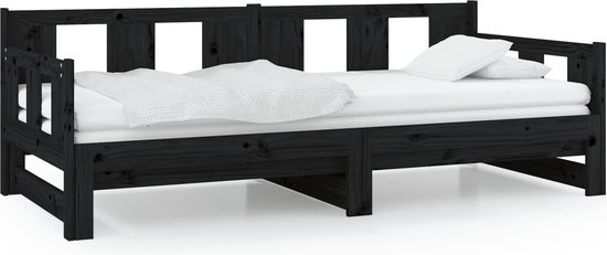vidaXL - Slaapbank - uitschuifbaar - massief - grenenhout - zwart - 2x(80x200) - cm