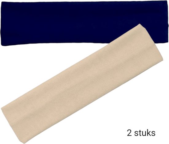 Bandeau Basic - 6cm - 2 pièces - Blauw Foncé / Marine et Beige / Sable - Casual Sport Yoga - Tissu Élastique