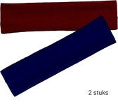 Bandeau pour cheveux Basic - 6 cm - 2 pièces - Blauw foncé / Marine et Rouge foncé / Marron - Casual Sport Yoga - Tissu Élastique