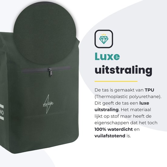Voltano Luxe E-bike Fietstas / Rugtas - Olijf Groen - 28L - 100% Waterdicht - Gratis Schouderband -Met Groot Laptop Vak van Voltano — afbeelding 2