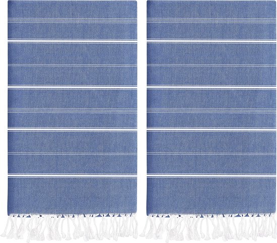 100 x 180 cm - 2 stuks - 100% katoenen hamamhanddoek (100 x 180 cm, marineblauw)