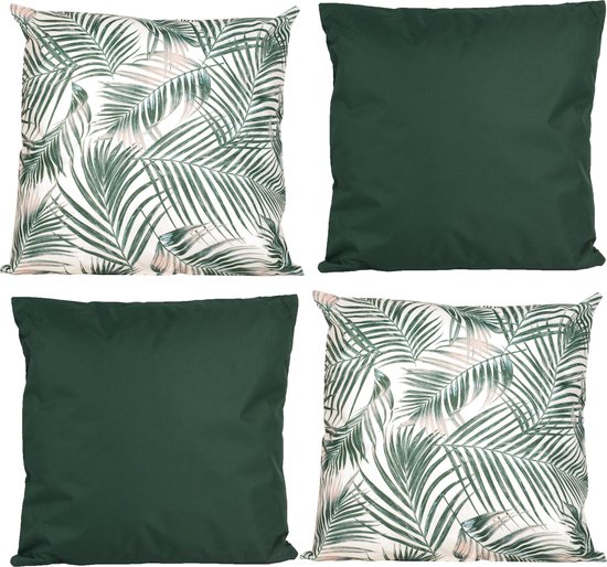 Anna Collection Ensemble canapé/coussin de jardin - intérieur/extérieur - 4x pièces - vert/imprimé - En mélange de 2 couleurs
