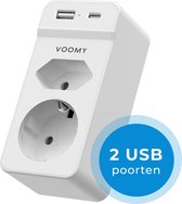 Voomy Verdeelstekker - 1 USB-C & 1 USB-A Poort - 2 stopcontacten - 4000W - Wit
