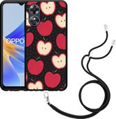 Cazy Hoesje met koord Zwart geschikt voor Oppo A17 Appels