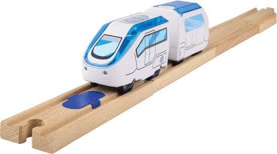 TOPLIVING Train Locomotive à Piles Pour Rails En Bois - Puissant Avec Connexion Magnétique, Phares Et Son - Jouet Enfant Dès 3 Ans, Rouge